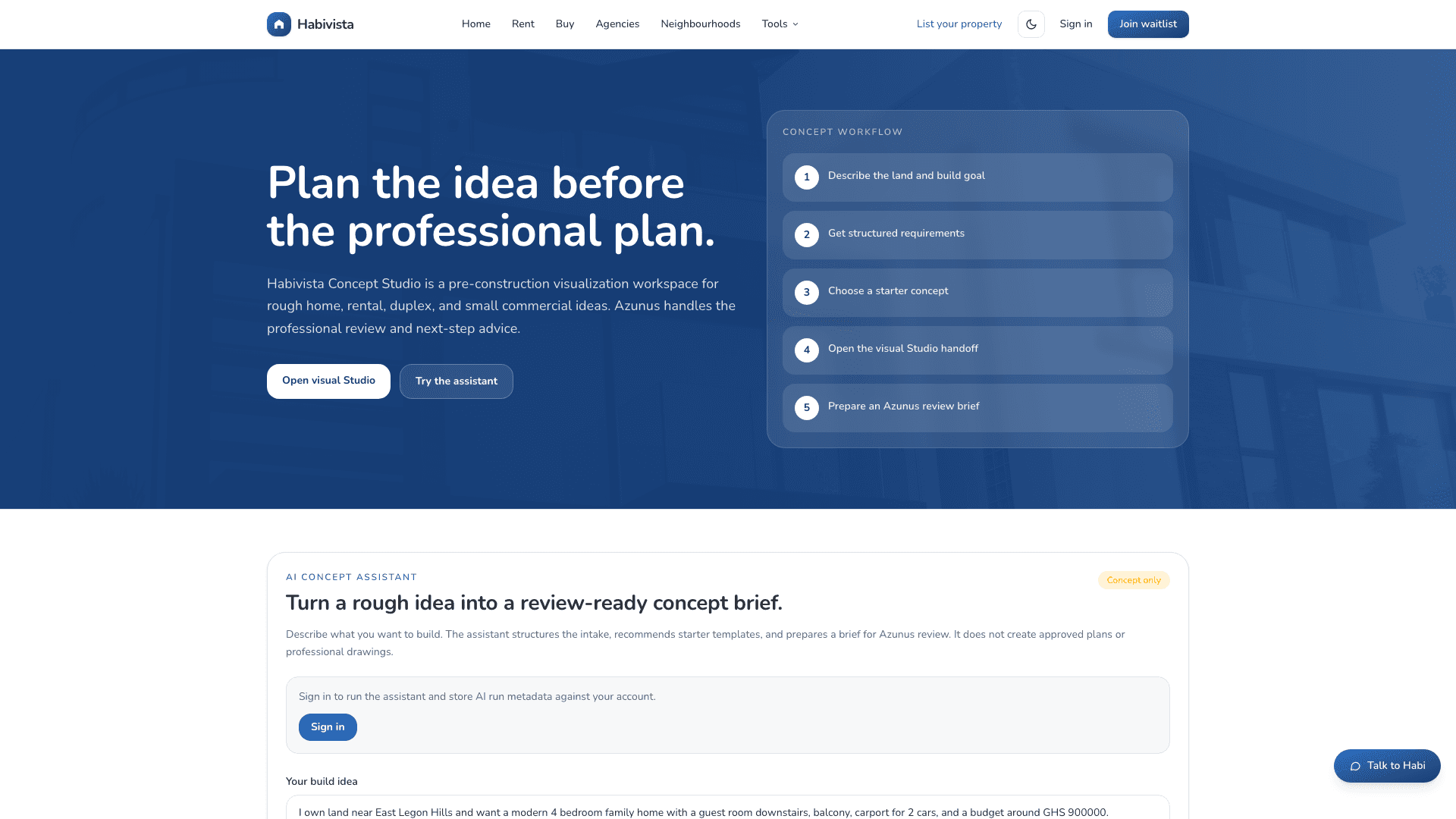 Concept Studio overview page