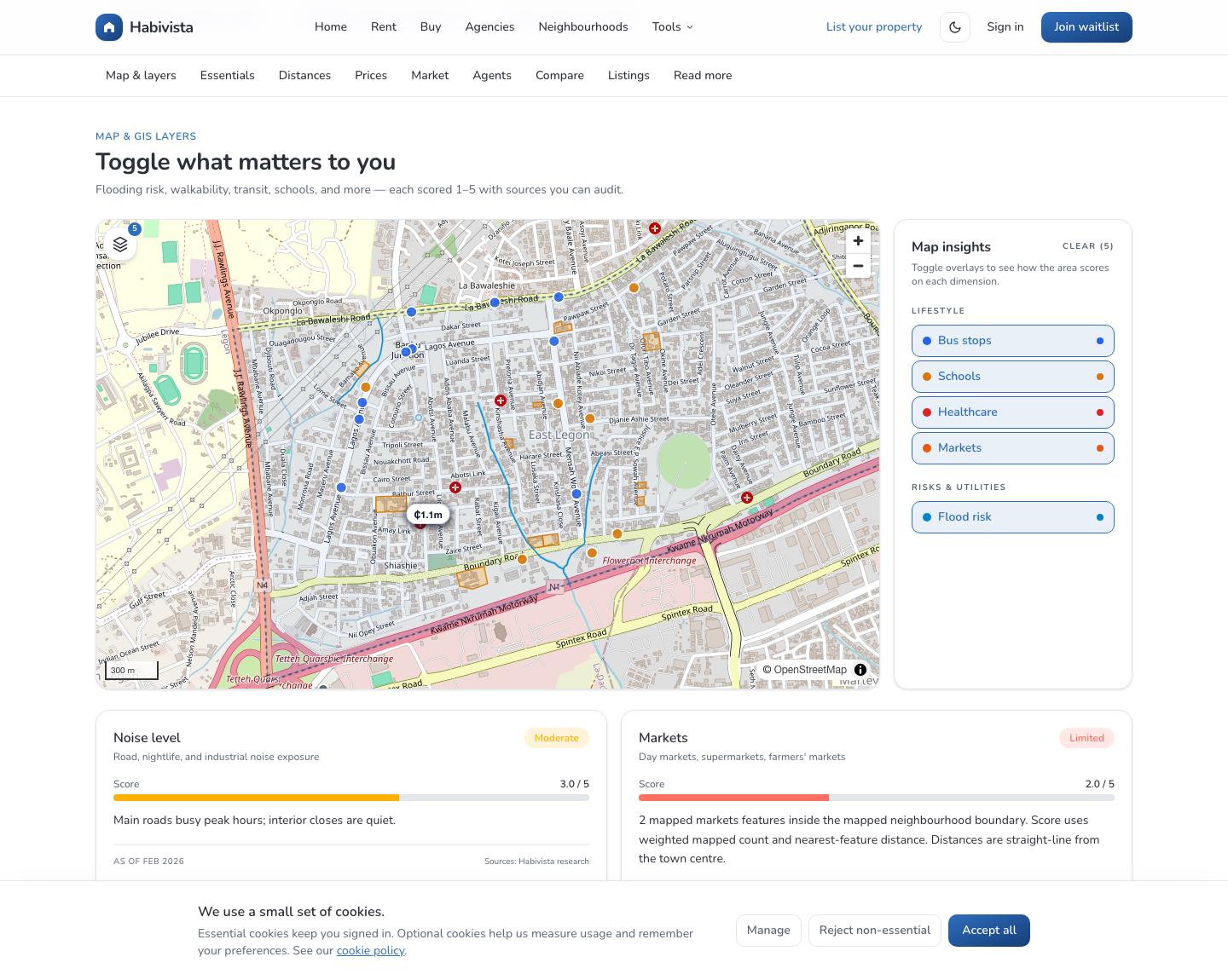 Live East Legon GIS layers map